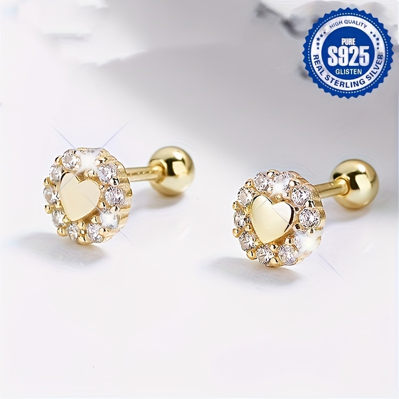 TEMU 925 -shaped Stud , Hypoallergenic, Vintage Bohemian Style, , Fashionable Ear Piercing Jewelry For Women,