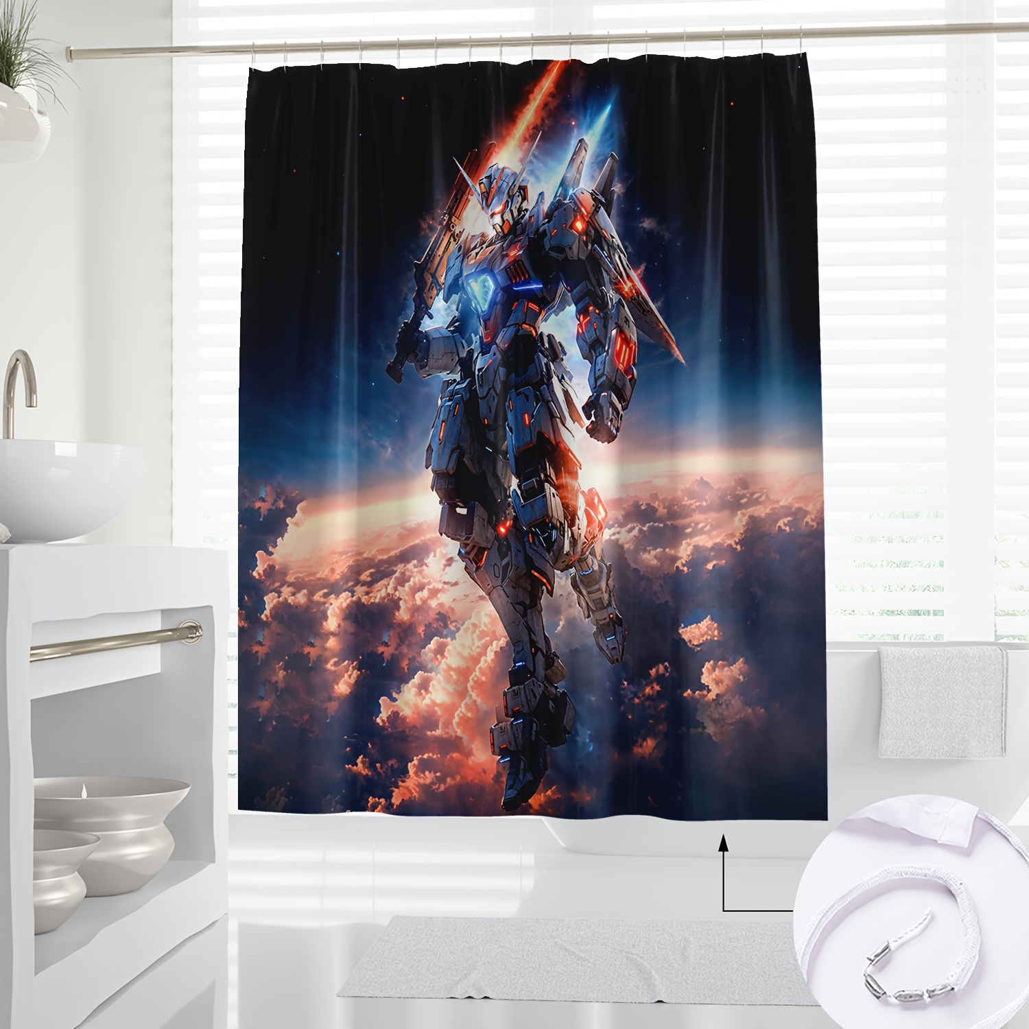 

Anime Shower Curtain, 1pc , Water-resistant Polyester Knit Weave With Hooks, Machine Washable, Novelty Arts Theme For All