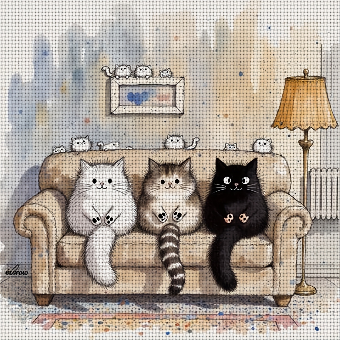 TEMU 1pc Printed Diy Cross- Kit, Frameless, " Sitting On A Sofa" Pattern, Perfect For Beginners' Relaxing Craft Time, Allowing You To Experience The