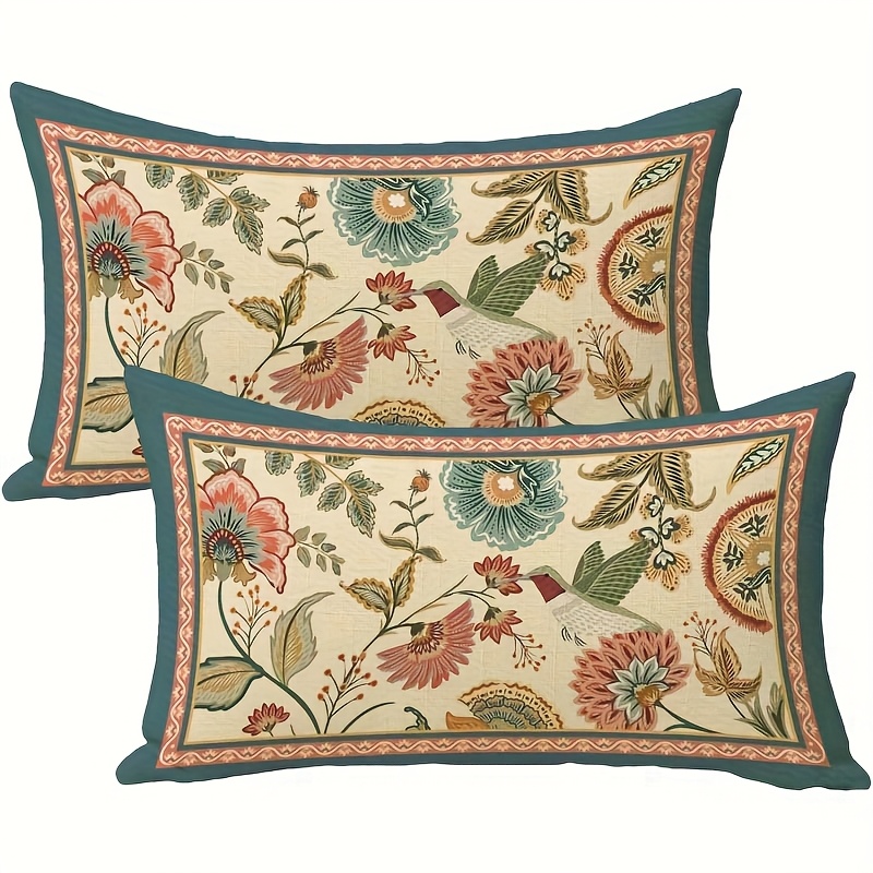 TEMU Dokriy Juego de 2 fundas de almohada decorativas diseño floral de pájaros, medidas 12X20 pulgadas - Con diseño de un solo con y (solo , no