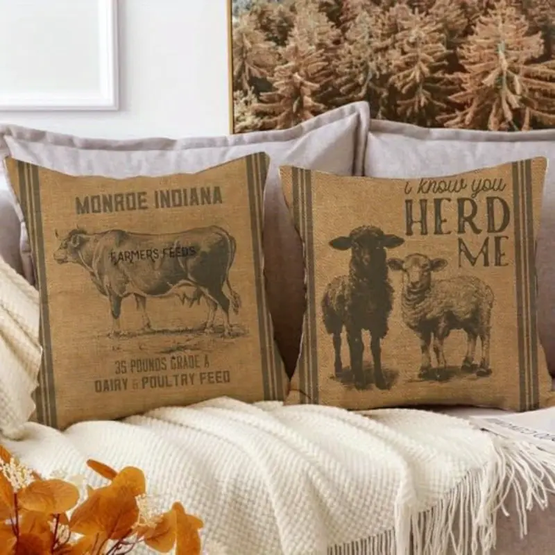 4 packs of old fashioned farm animal pillowcase design printed pattern zipper pillowcase double sided polyester printed pattern zipper closed home decoration living room bedroom and sofa home decoration not included in the pillow Product details 0