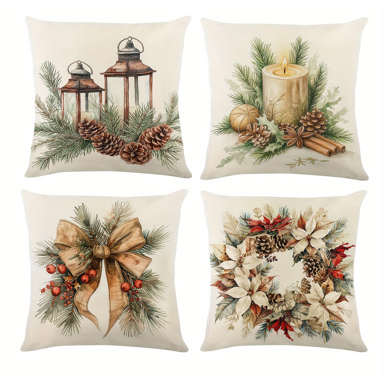 

4-pack Christmas Themed Pillowcases, Vintage Linen Covers, Contemporary Style, Machine Washable, Zipper Closure, , Knit Fabric, Home & Kitchen Decor, Holiday Decorations For Couches And Chairs