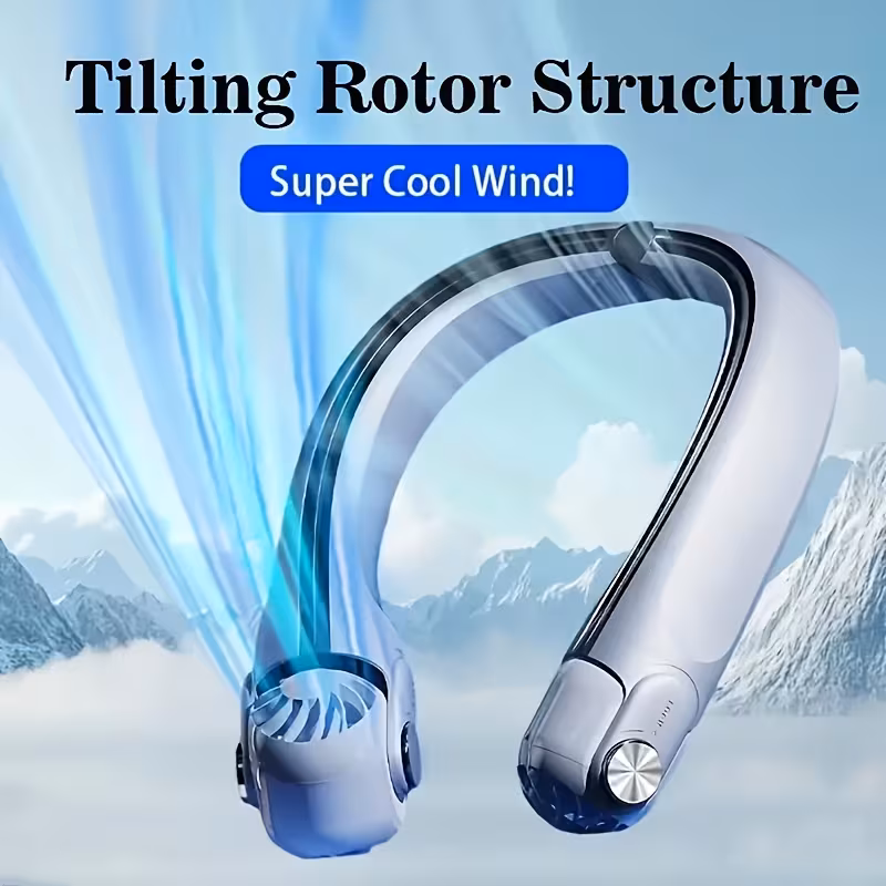 1 portable neck fan usb rechargeable with adjustable ar turbine system bladeless design for outdoor use 2400mah lithium battery battery usb mode 36v 9