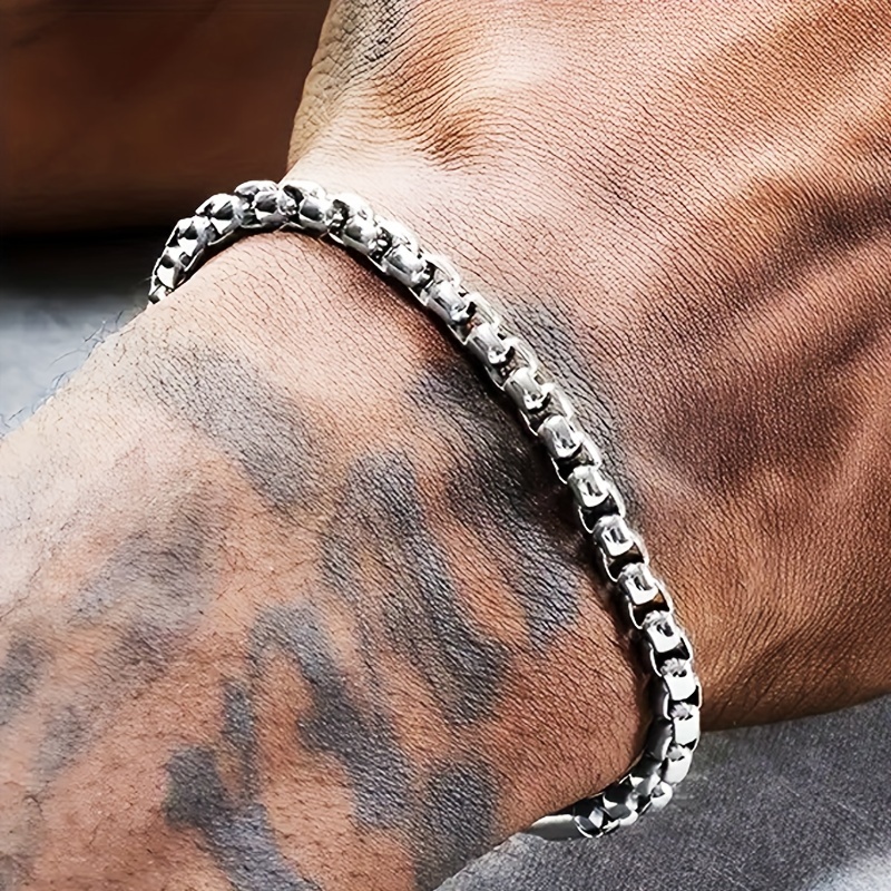 1pc Men's Trendy Fashion Elegant Chain Bracelet, Never Fade 4mm Silvery Stainless Steel Bracelet, Hypoallergenic Jewelry, Men's Holiday/party/gift Bracelet Jewelry