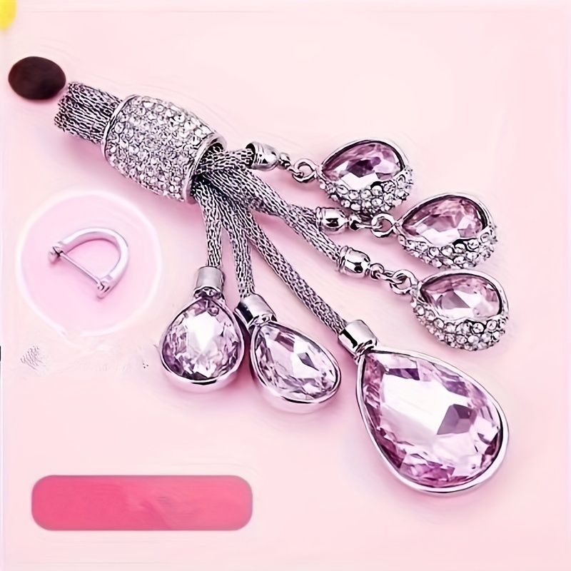 TEMU Luxury Pink Crystal & Diamond Keychain For Women - Elegant Horseshoe Clasp Design, Alloy With Golden Plating, & For Mercedes-benz Keys