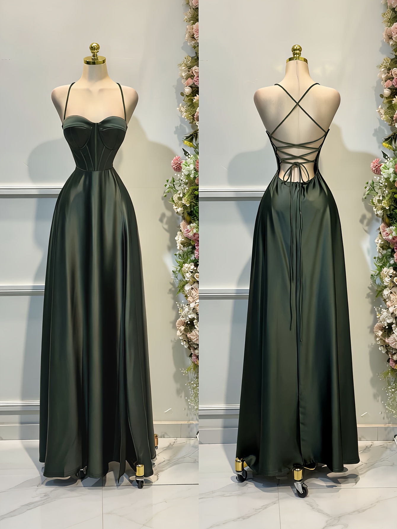 green satin dress sold on Temu United States