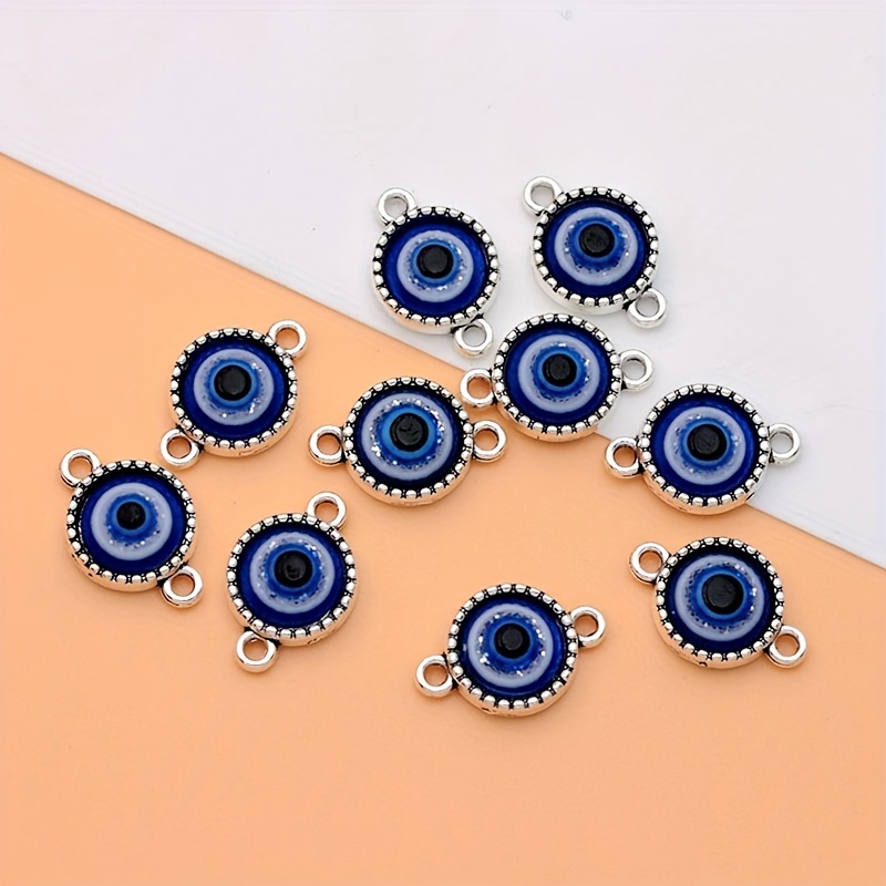 Image of 10pcs/6pcs Hollow Ancient Silvery Royal Blue Eye Connector Charms Alloy Blue Eye Connector Pendants Charms For Jewelry Making Ideal For Bracelets And Necklaces Earrings Crafting Additions