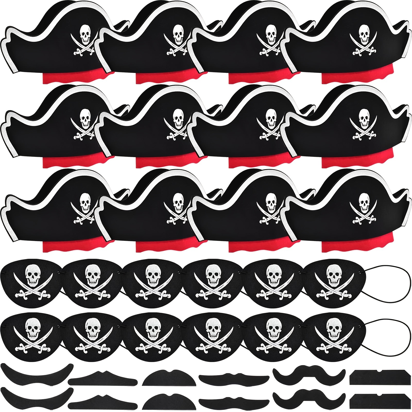 

36pcs Party Sets, Pirate Hat Set For Pirate Hats Fake Mustaches Eye Patches Pirate Party Favors For Halloween Masquerade Cosplay-12pcs Hat,12pcs Eye Mask,12pcs Beard