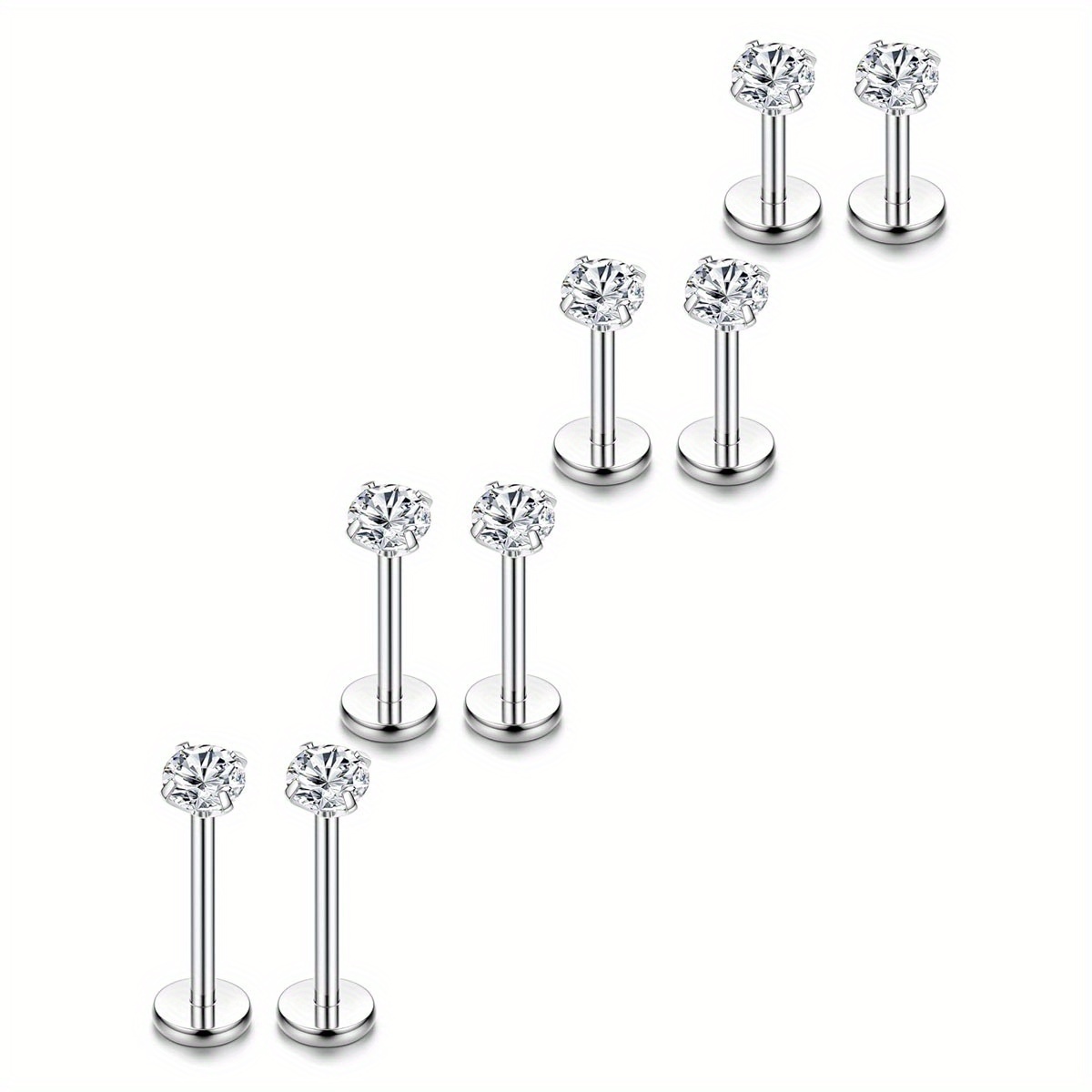 E-shop 8 Stk. 16G Edelstahl Nasenpiercing Lippenringe & Ohrstecker - 6mm, 8mm, 10mm, 12mm Glänzendes Metallisch-Finish Schmuck für Vielseitige