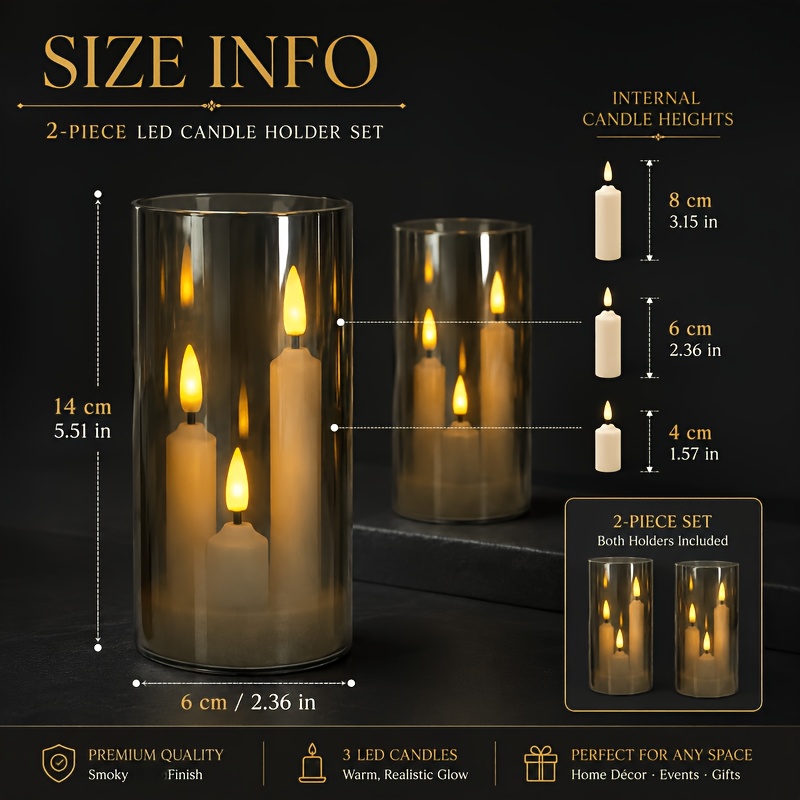 TEMU 2pcs 3-wick Cylinder Flameless Led Candles, Battery-operated Candle Lights, Realistic Fake Pillar Candles With Natural Flickering Effect,