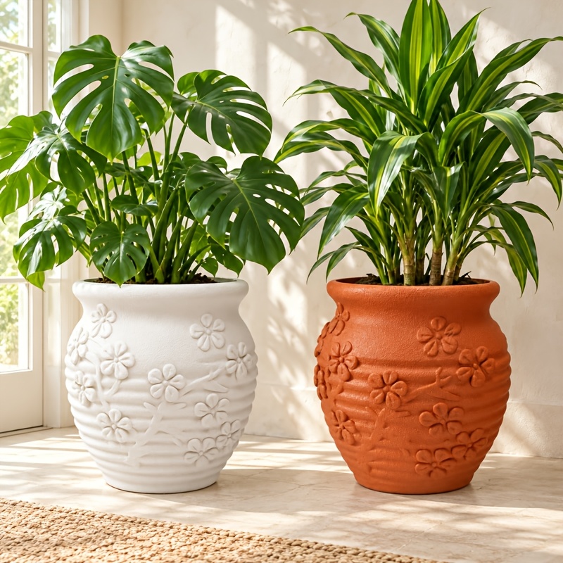 30,48 cm / 16,76 cm extra großer, dreidimensionaler Blumentopf mit Pflaumenblütenmuster, großer, leichter und stoßfester Großgartenbehälter * für den Innen- und Außenbereich, große Pflanztopf,
