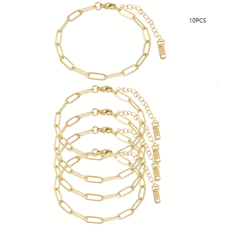 TEMU Kit de Pulseras con Cadena y Alfiler de Seguridad de 10 Piezas, Pulseras Ajustables con Colgante en Acero Inoxidable con Cierre de Langosta para