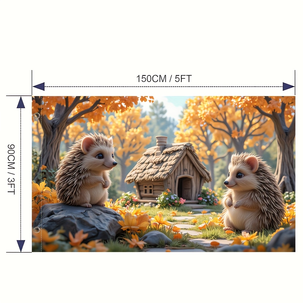TEMU 1pc Whimsical Hedgehog Forest Flag - 2d Flat Printing With & Scene, Perfect For Garden, Yard, Porch, Or Outdoor Patio Decor (no Pole Included),