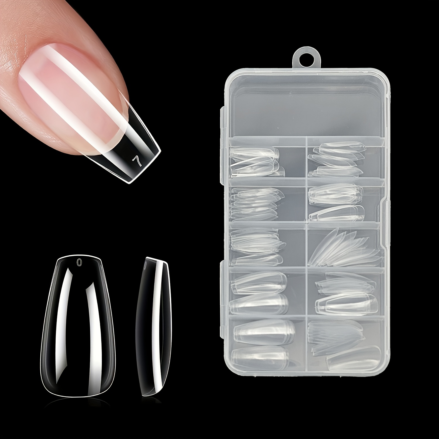 

pièces de pointes d'ongles de ballet, longueur moyenne, ongles à couverture complète préformés, transparente, kit d'extension d'ongles en gel à presser pour une manucure de qualité salon à domicile