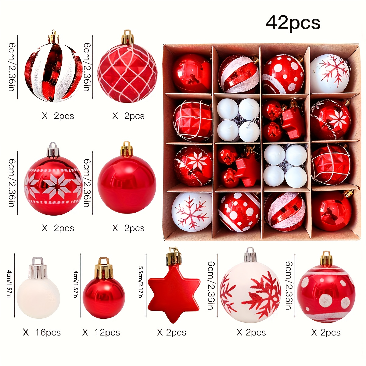 Image of 42pcs Shatterproof Christmas Decorations And White Christmas Tree Ornament Set, Ideal For Christmas Decorations