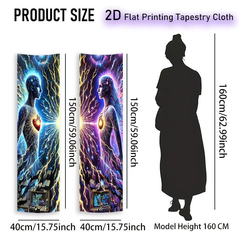 TEMU Mystical Energy Vertical Blacklight Tapestry Cyberpunk Style Glow In The Dark Tapestries For Bedroom Uv Reactive Wall Hanging Abstract Luminous