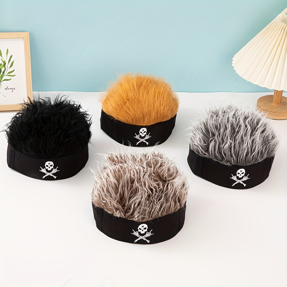 

Casquette vintage brodée avec un crâne et des cheveux synthétiques réalistes, bonnets en polyester bord, de propriétaire de style hip-hop, casquette de perruque de pirate tissée