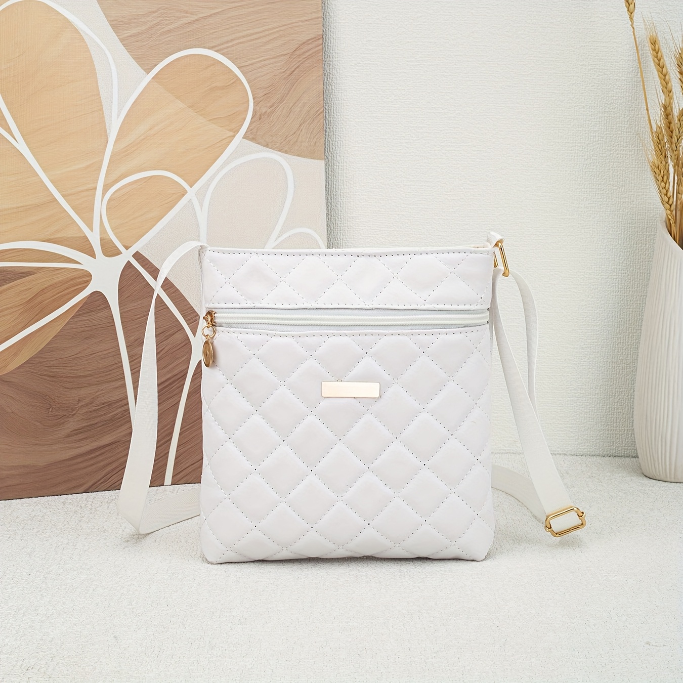 Image of Lightweight Quilted Crossbody Bag With Solid - Adjustable Strap, Zipper Closure Handbag Suitable For, Commuting, Daily Use - - Casual Handbag, For Teenager