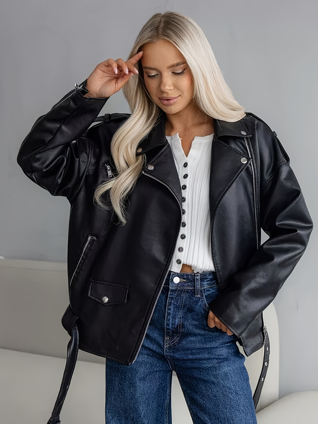 chaqueta cuero pu vintage mujer aftf basic estilo Temu Argentina