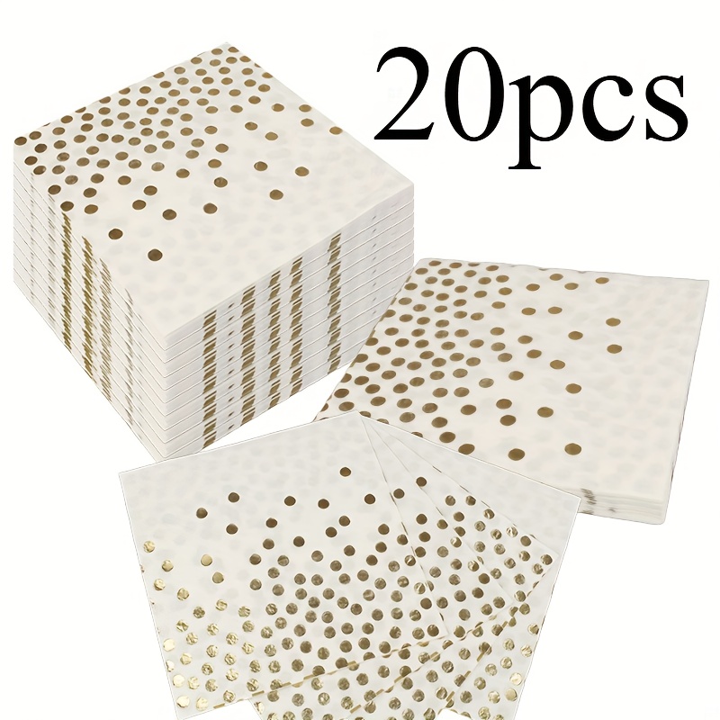 E-shop 20er-Set 2-lagige weiche Goldfolie-Punkte-Servietten, 25cm x 25cm entfaltet, für Hochzeit, Teeparty, Geburtstagsfeier-Dekoration, Partyzubehör,