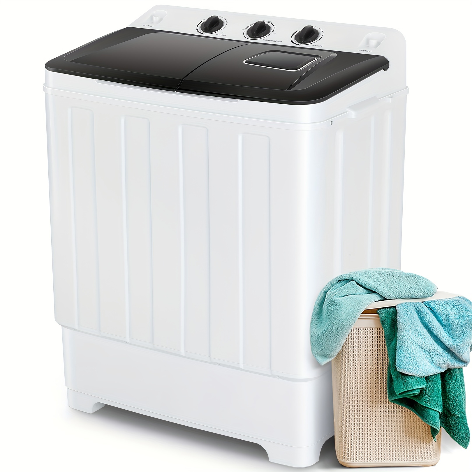 

Homdox, , 30lbs Twin Tub Compact Washer, 19+11lbs Capacity, Easy Operation, Built-in Drain Pump, Suitable For Apartments, Dorms, Bathrooms, Rvs, Etc.