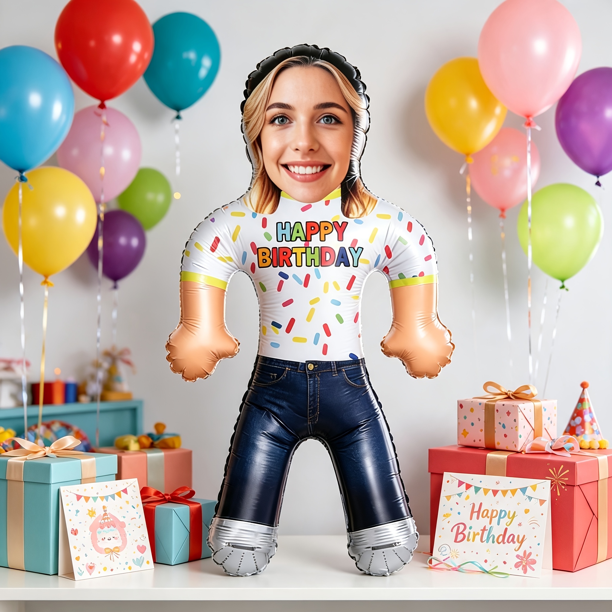 TEMU Pupazzo gonfiabile personalizzato con foto del per compleanno, bambola gonfiabile personalizzata "", decorazione per feste , decorazioni per