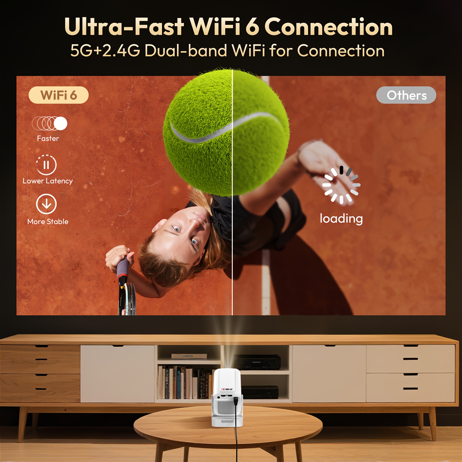 Image of Xgody White Gimbal 5 Pro 400ansi Projector Native 1080p Support 4k Full Hd With Remote Control Auto Focus & Auto Keystone Correction Wifi 6 Wireless Bt 5.4 Projector Smart Video Projector