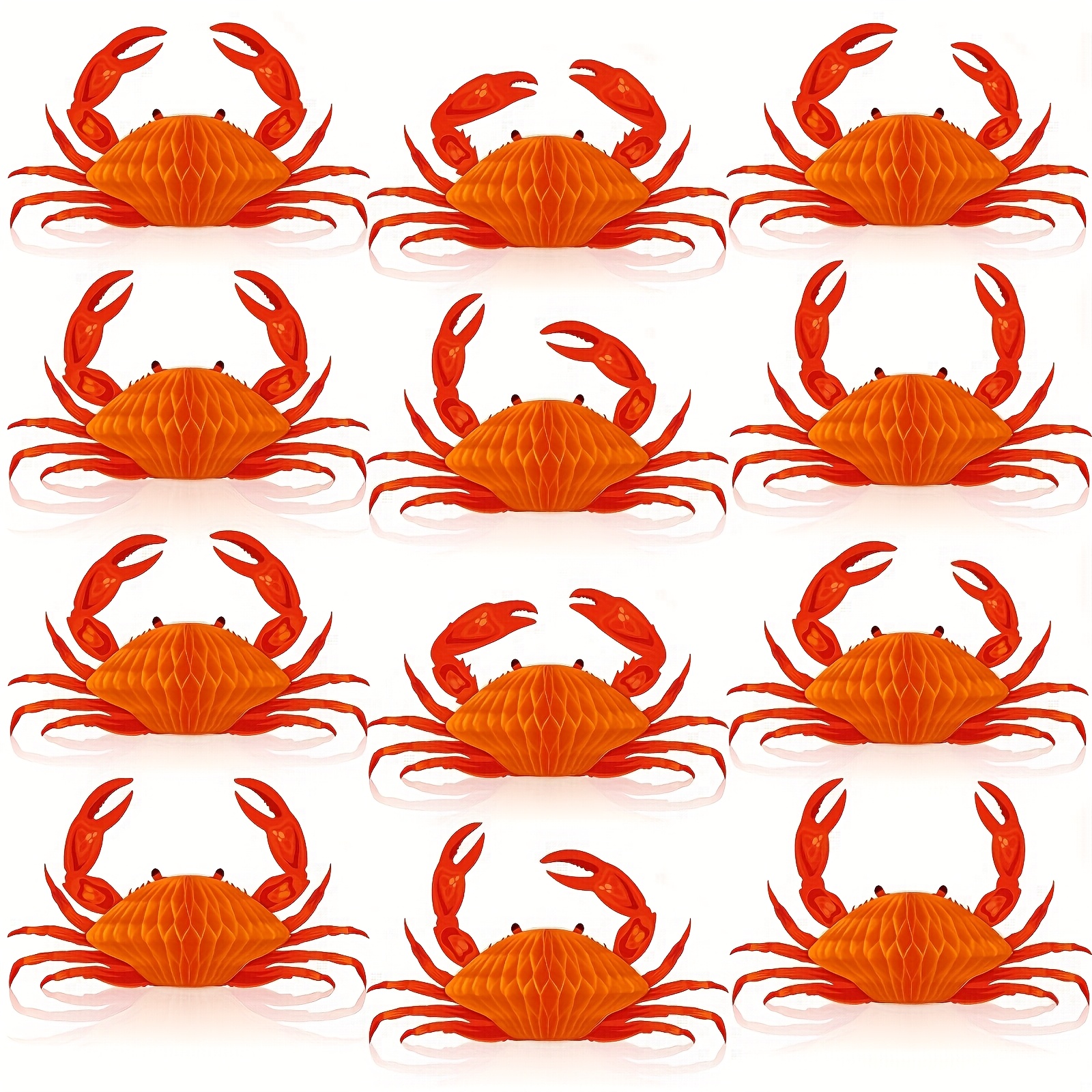 Image of 2d Flat - 2d Crab Party Honeycomb Decorations - Vibrant Orange 2d Paper Crabs With Red Accents For Summer Themed Events, Centerpieces & Table Decorations, Party Decoration