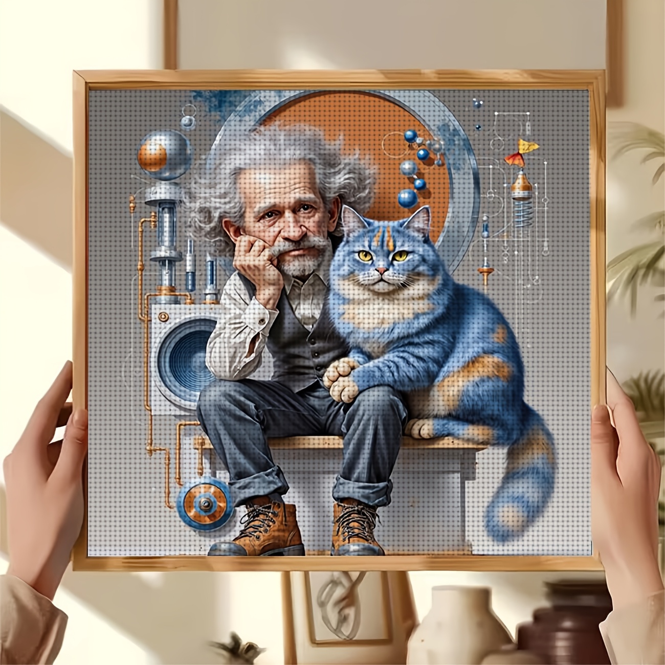 Cross Stitch Kit "Old and Blue Cat" Pattern for Beginners