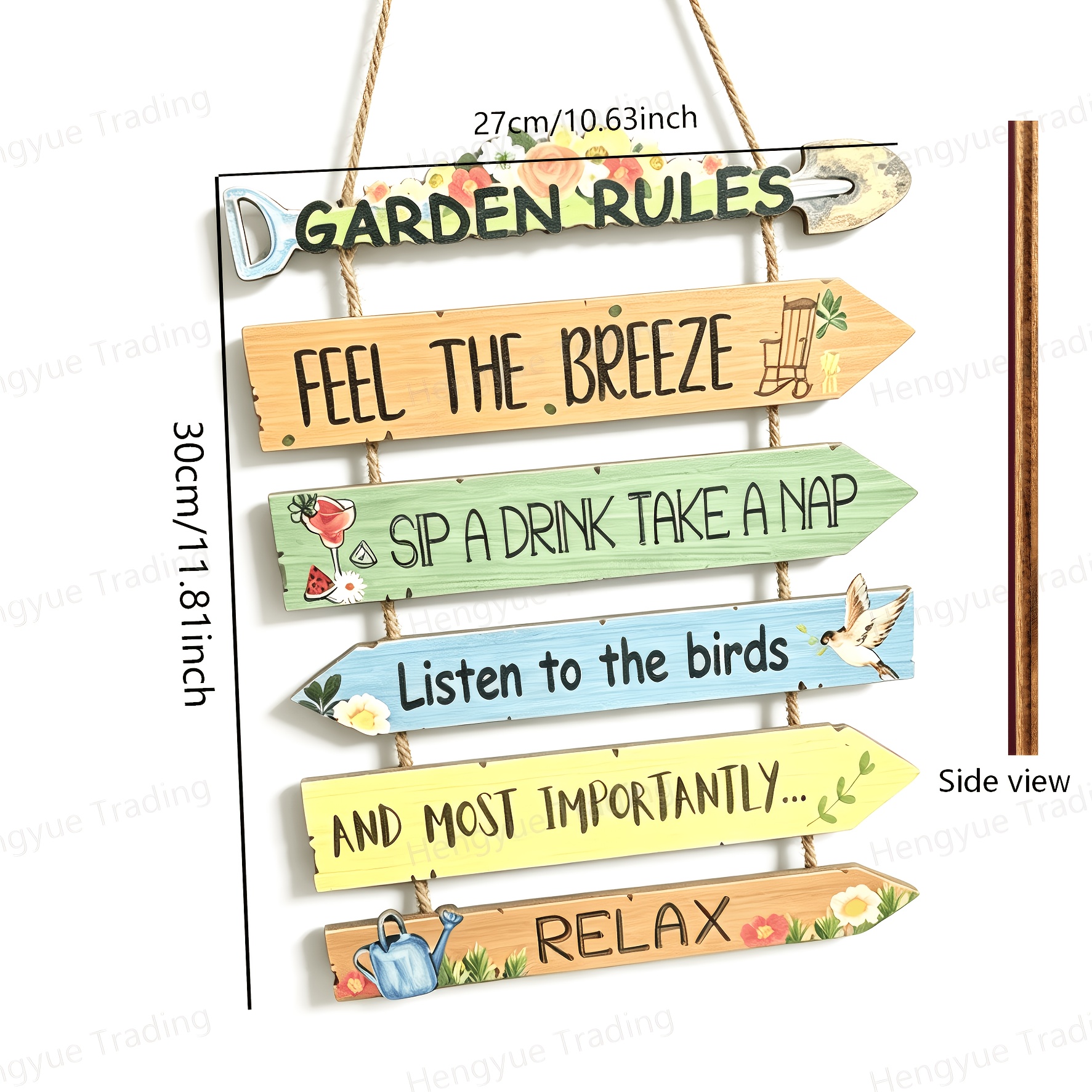 TEMU [2d Flat] Vintage Garden - Irregular Hanging Ornament With Slogan + Fresh Illustration, Courtyard Porch Decoration, 30×27cm Garden-themed Wooden