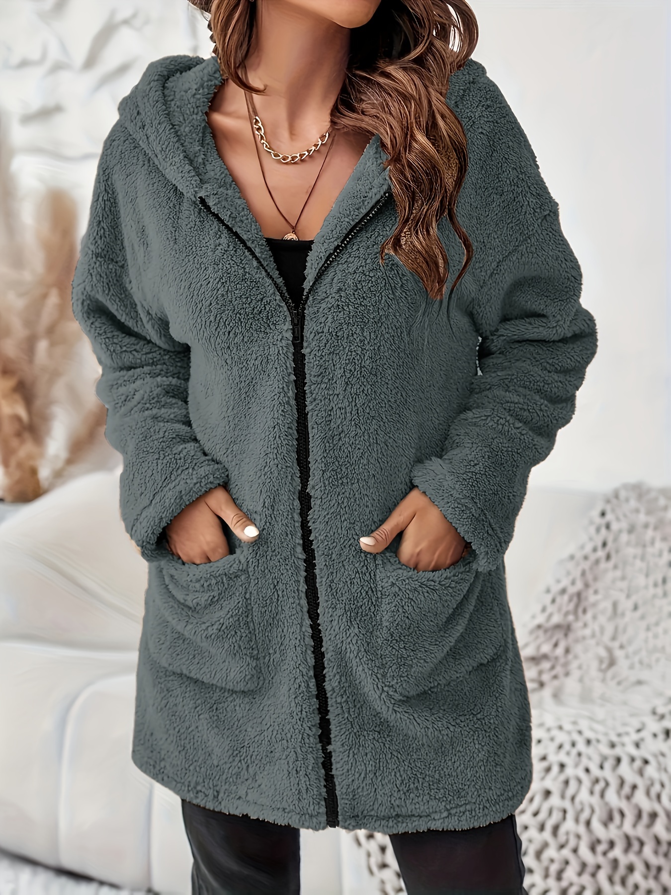plus size womens winter plush hooded jacket elegant casual Temu