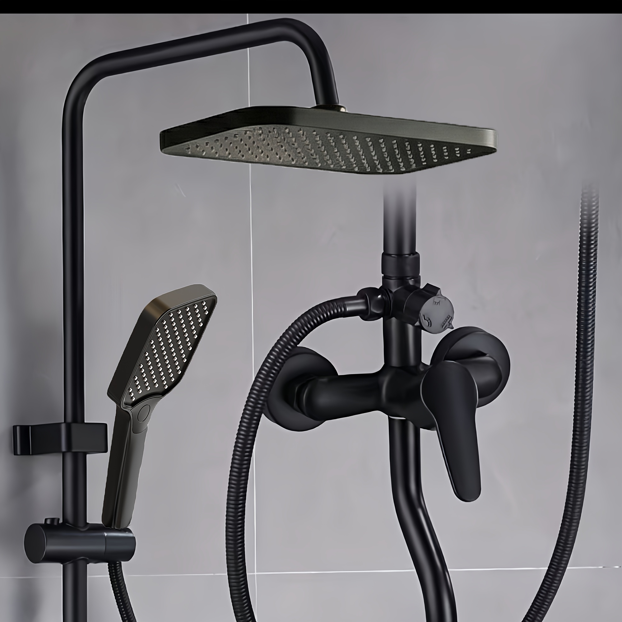 Modern Black Showerhead Set with Piano Key Rainfall Shower System