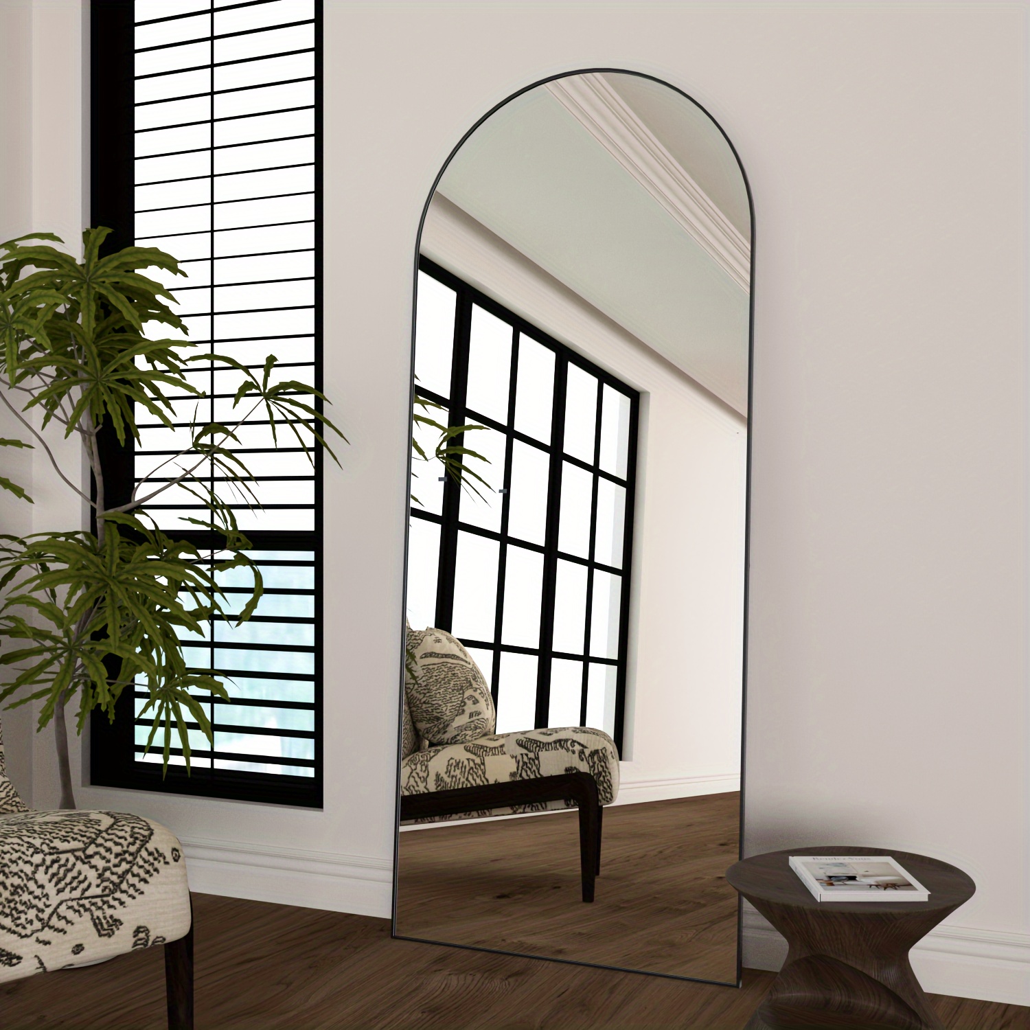 TEMU 1pc 165*60cm Full Body Mirror Floor Mirror With Aluminum Alloy Frame Arched Full Length Mirror, Floor Standing Mirror, Unique Vertical Mirror