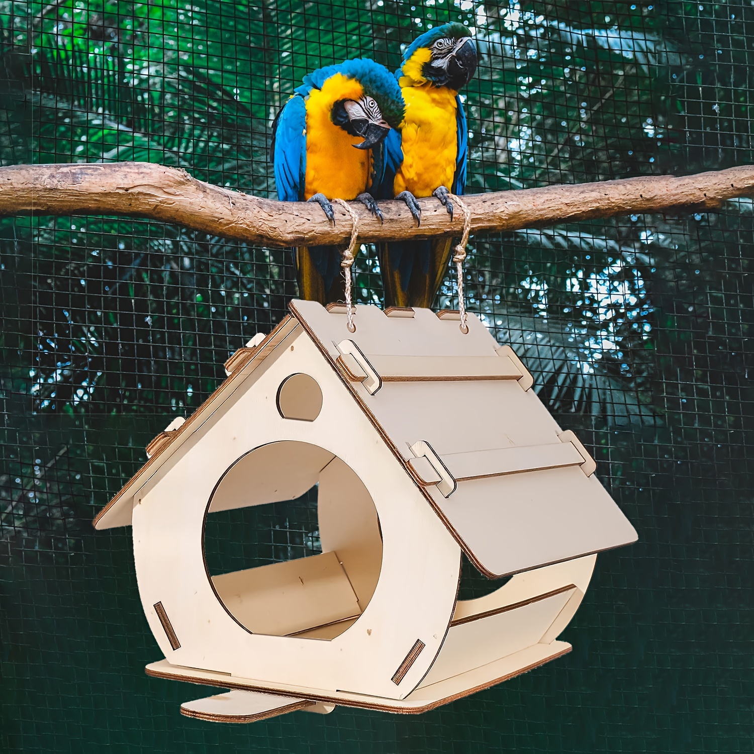 

1pc Hanging Wooden Bird House, Garden Decoration, Weatherproof Bird Cage Hummingbird Feeder, Easy To Install Bird Accessories