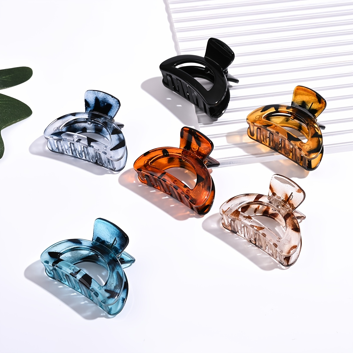 E-shop 6er-Set Gelee-Farbe Leopardenmuster Halbtransparente Damen-Haarschmuck Halbrunde Haarspange und Hochwertig Haargummi Halbgeflecht Hai-Klammer
