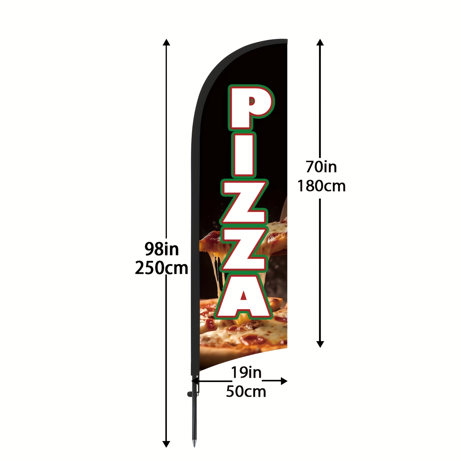 TEMU Bannière publicitaire en polyester durable de 8 pieds pour pizzerias, avec mât et piquet de sol, drapeau couteau , drapeau de plage, enseigne