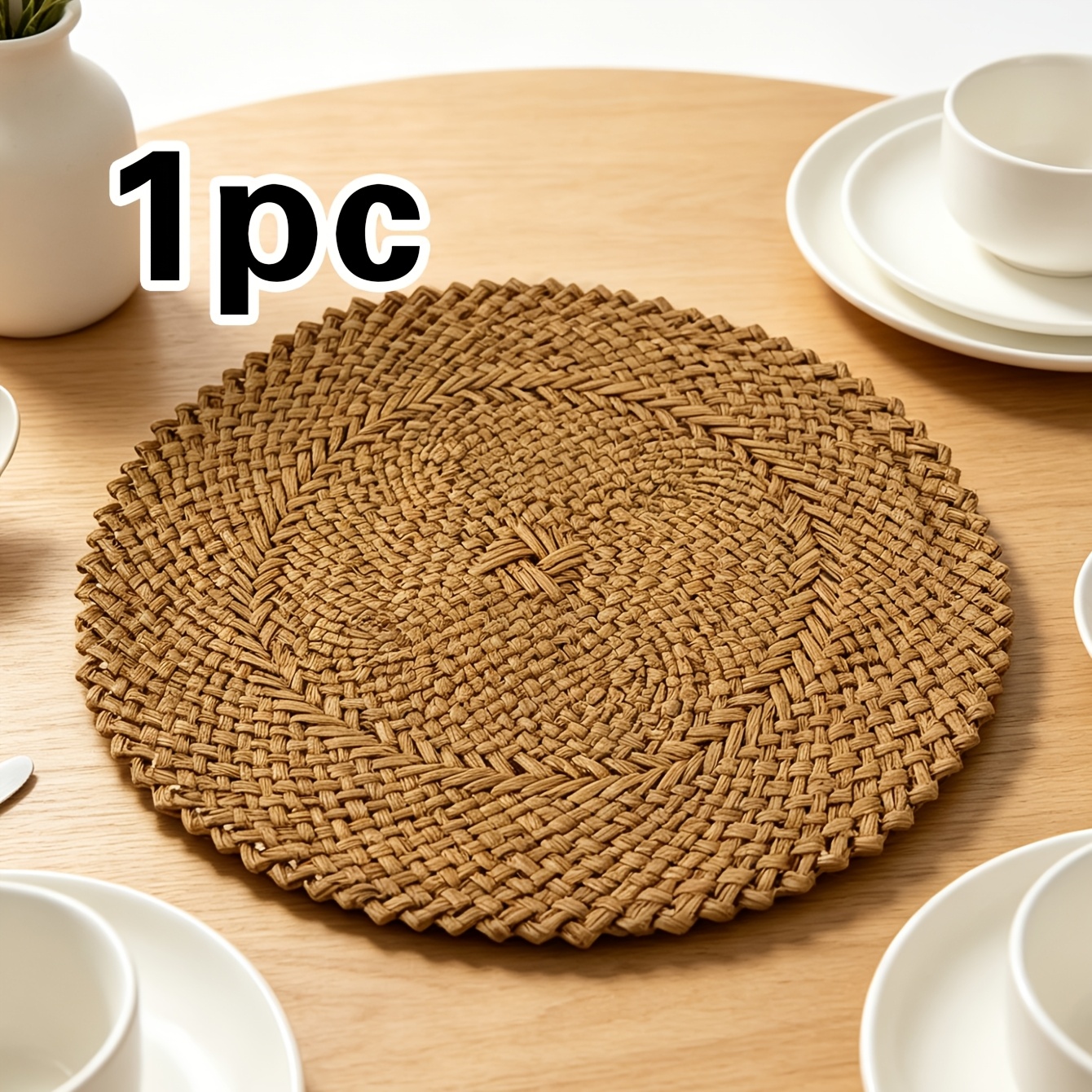 TEMU 1pc, Natural Material Placemats, Bohemian Style Paper Woven Placemats, Creative Natural Material Placemats, Suitable For Restaurant Dining Table