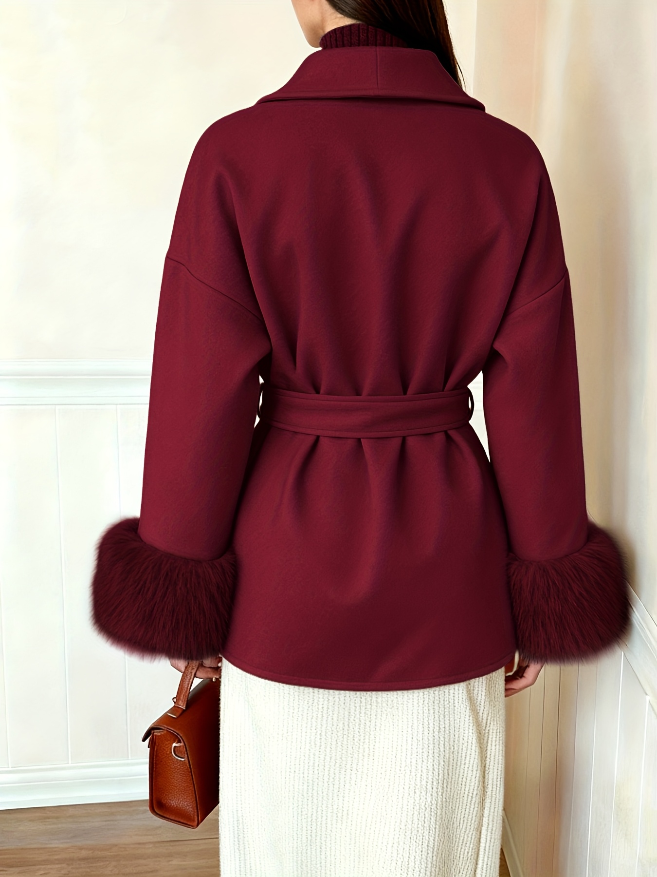 womens fashion elegant furry sleeve coat autumn winter womens clothing Product details 3