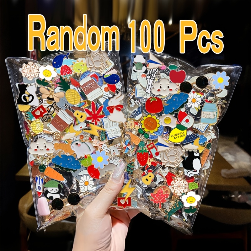 

100pcs Assorted Cute Cartoon Diy Metal Badges, Alloy Brooches, Versatile Fashion Accessories For Clothing, Bags & Hats, Unisex, With Random Styles For Daily & Party Wear, All