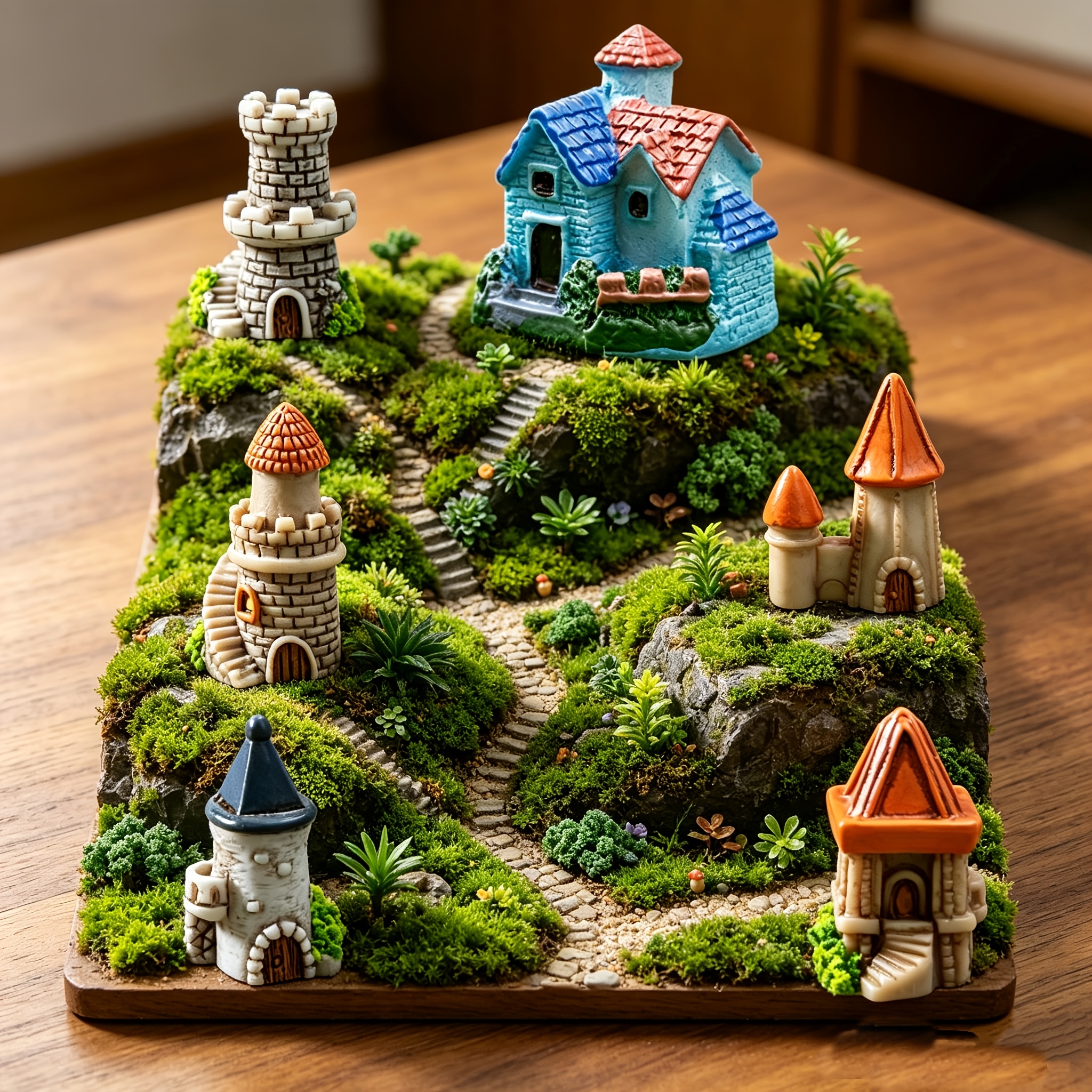 TEMU 6pcs Set Miniature Medieval Castle Crafts, Assorted Tower Houses, Terrarium Moss Landscape Accessories, Bonsai Gardening Decor, Diy Sand Table