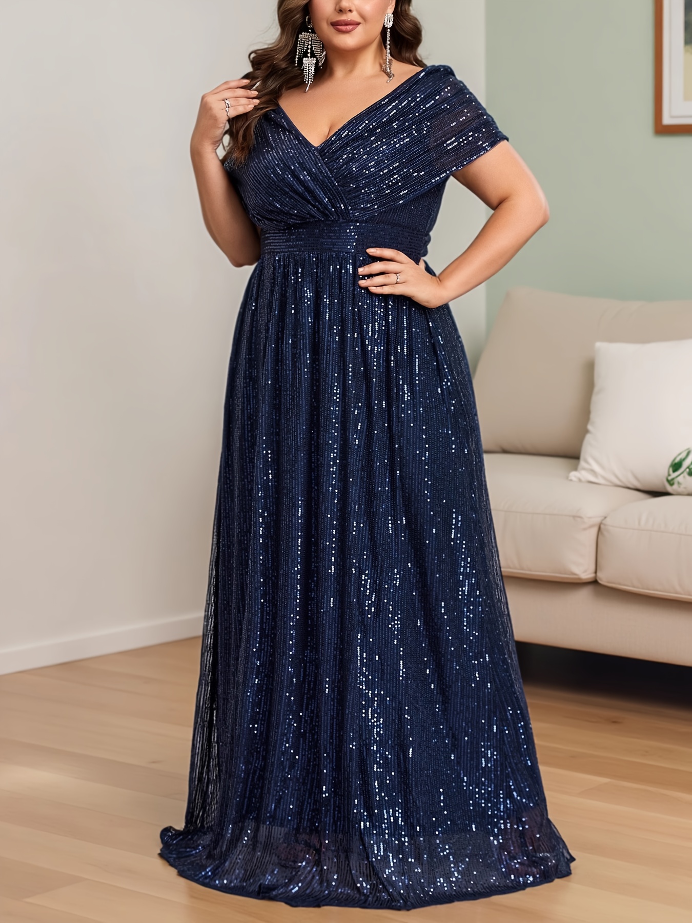 plus size plus size womens elegant v neck sequin evening - Temu