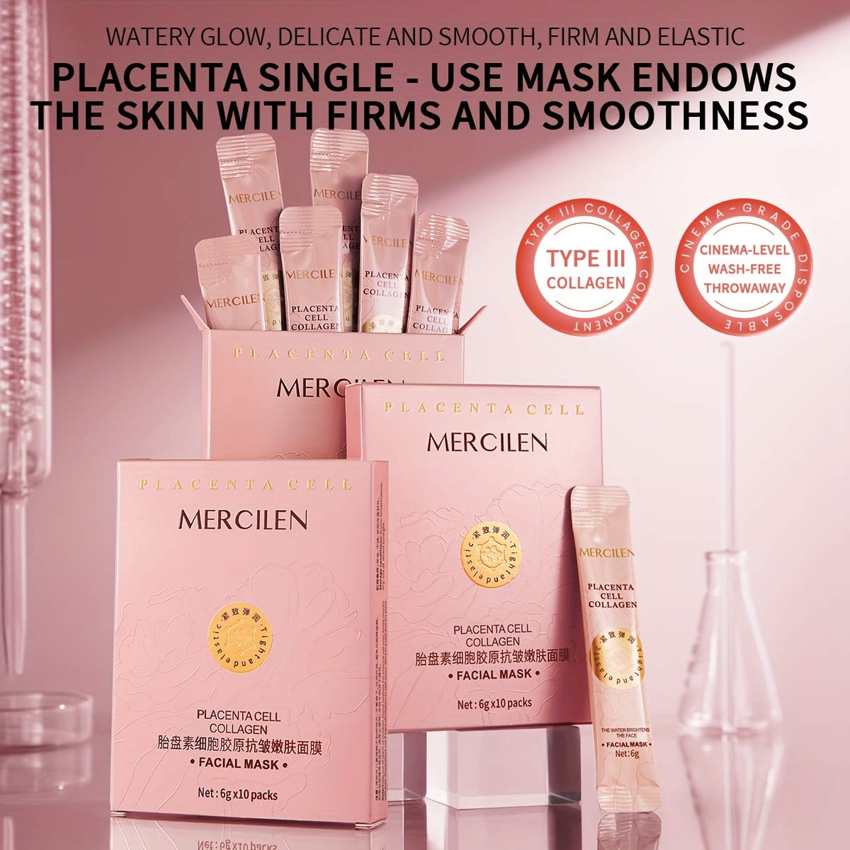 Mască de hidratare pentru somn cu colagen din celule de placentă 6g*10 buc, conținând acid hialuronic, colagen, scualan vegetal, hidratantă pentru pielea feței, machiaj, aspect mai tânăr al pielii, potrivită pentru toate tipurile de piele, esențială pentru călătorii