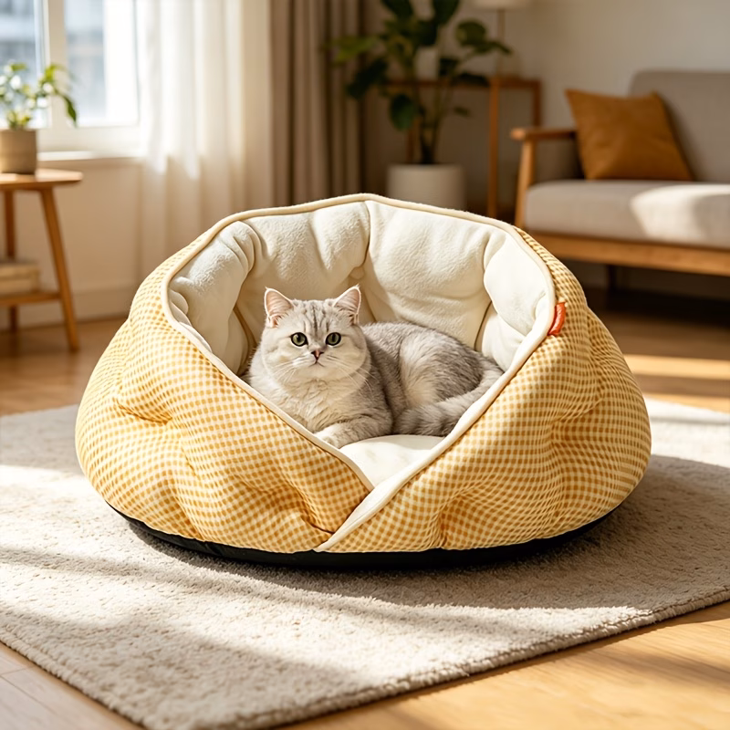 modern cat bed suitable for soft breathable fabric cozy warm bedding for indoor cats small dogs comfortable pet bed for winter use no for decor Product details 8