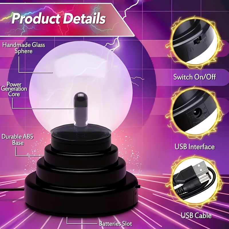 TEMU Luz inteligente de discoteca y salón de baile, luz nocturna de plasma con control táctil, detección táctil y electrostática, efectos luminosos,