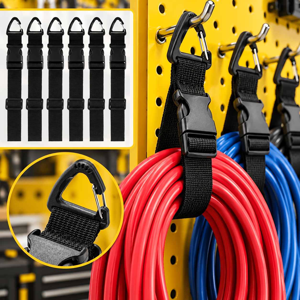 TEMU 6pcs Heavy-duty Extended Adjustable Extension - Equipped With Tri-axis Buckle Lock - Black Durable Polypropylene Cable Fastener - Suitable For