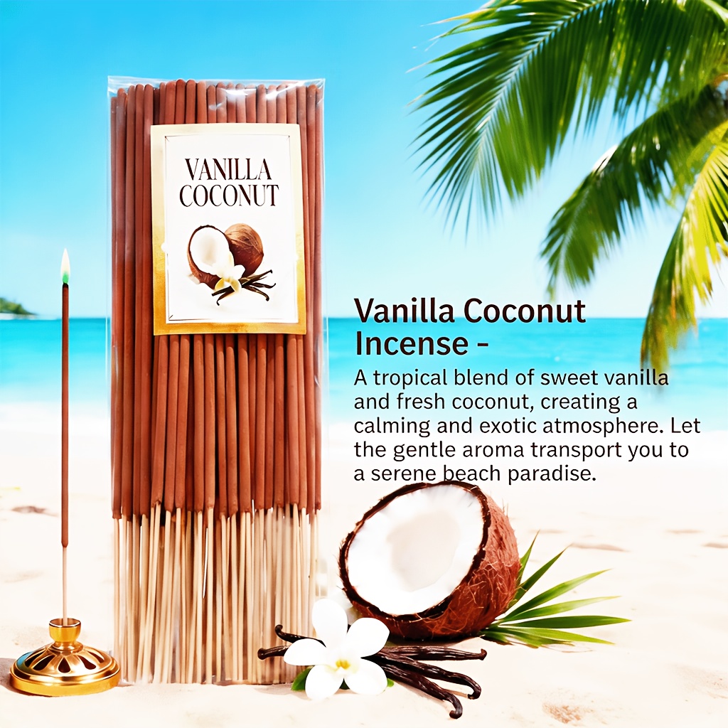 31/62/127 piezas de Varillas de Incienso de  y Vainilla | Varillas Hechas a Mano con Tiempo de Combustión de 30-40 Minutos | Aroma Exótico de Leche de  para Fragancia del Hogar | Adecuado para Dormitorio, Sala de Estar, Cocina, Oficina, Balcón y Camping | Ideal para Yoga, Meditación y Ambiente de