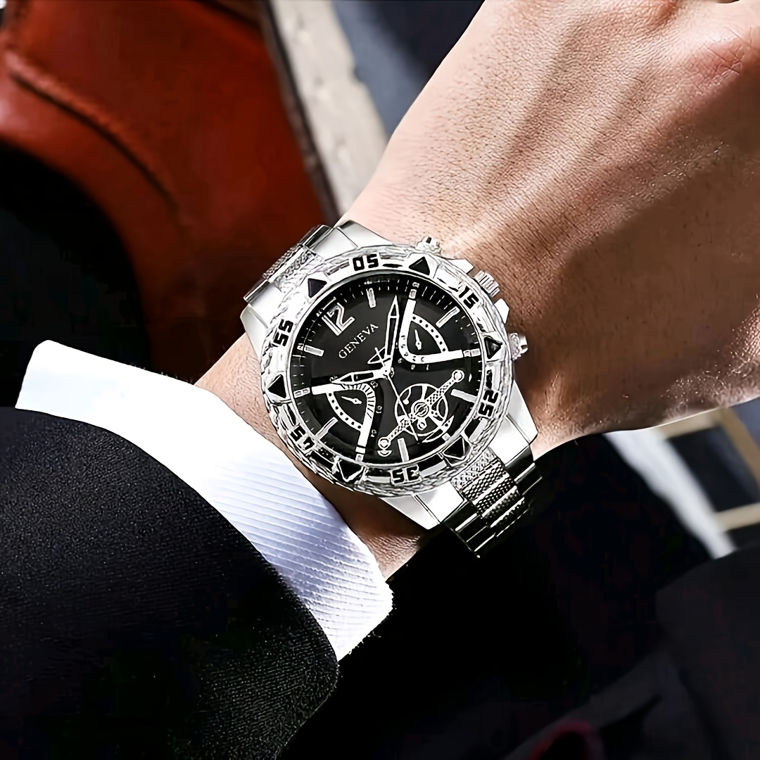 6pcs Men's Elegant Business Steel Strap Watch Set