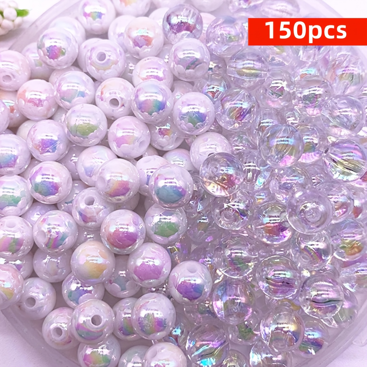 TEMU 8mm 150pcs White Transparent And Solid Color Round Acrylic Beads Loose Spacer Beads For Jewelry Makeing Diy Handmade