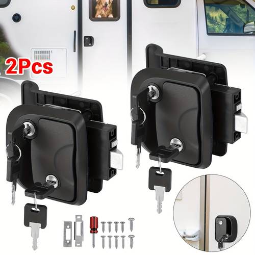2pcs rv entry door lock handle knob rv door lock replacement camper trailer w 8 keys fits 2 75 x3 75 lock hole