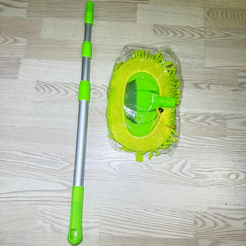 TEMU Extendable Car Wash Mop With Long Handle - Chenille Microfiber Cleaning Brush, Fit Tool, Green